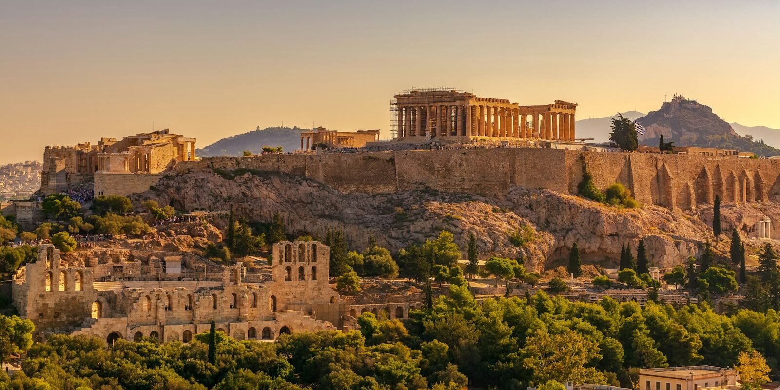 The Acropolis above Athens at golden hour