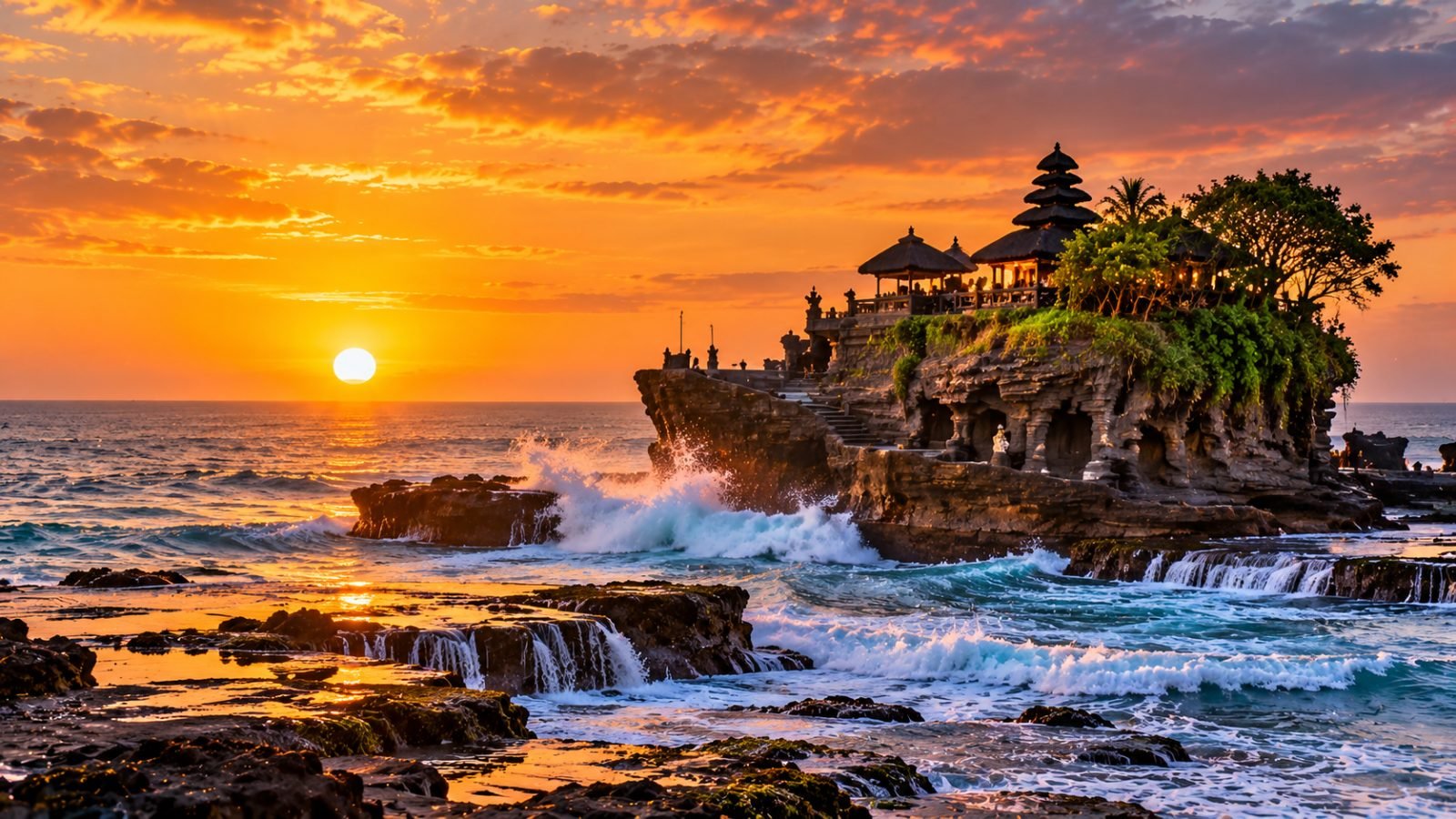 Tanah Lot temple in Bali at sunset
