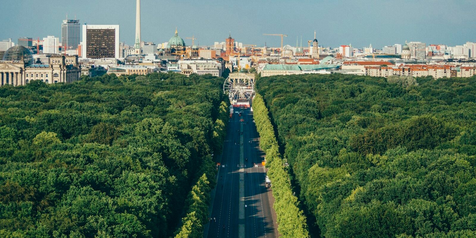 Aerial view over the Tiergarten towards Berlin