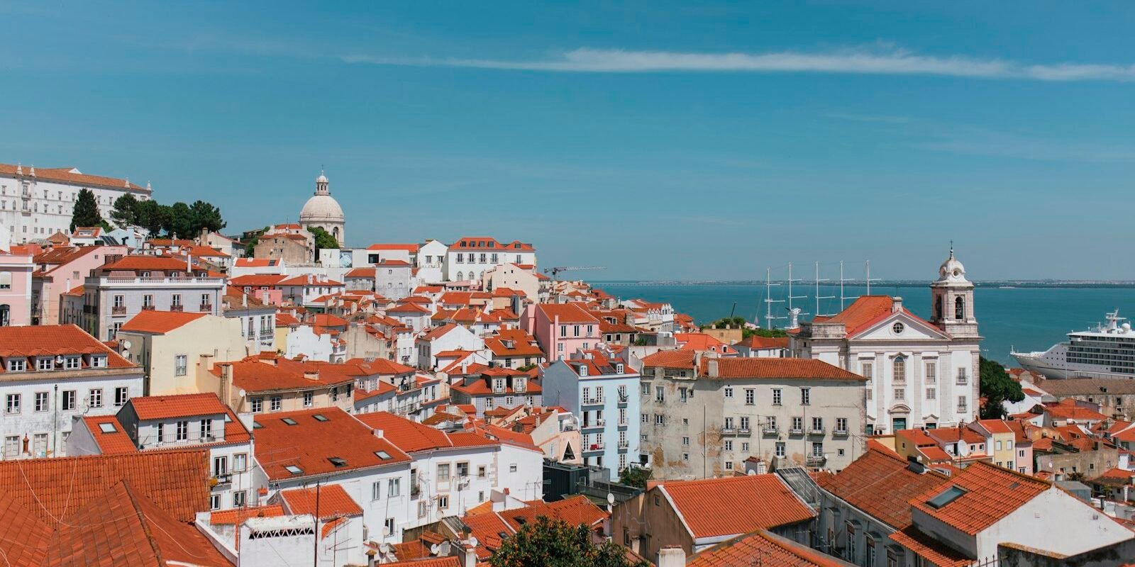 Lisbon rooftops and the Tagus river on a sunny day