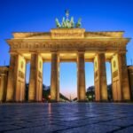 The Brandenburg Gate lit up at night, Berlin