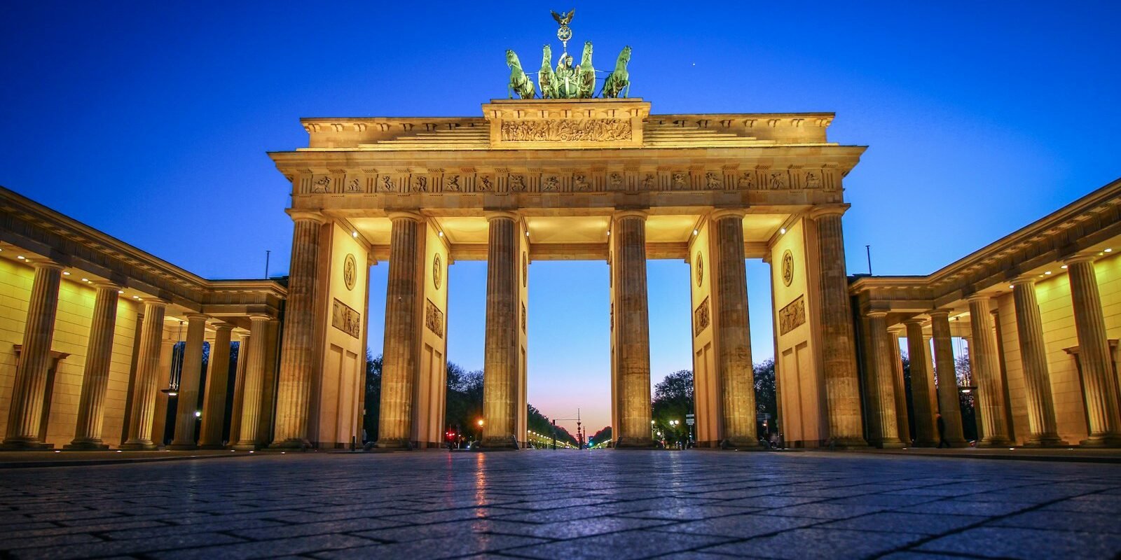 The Brandenburg Gate lit up at night, Berlin