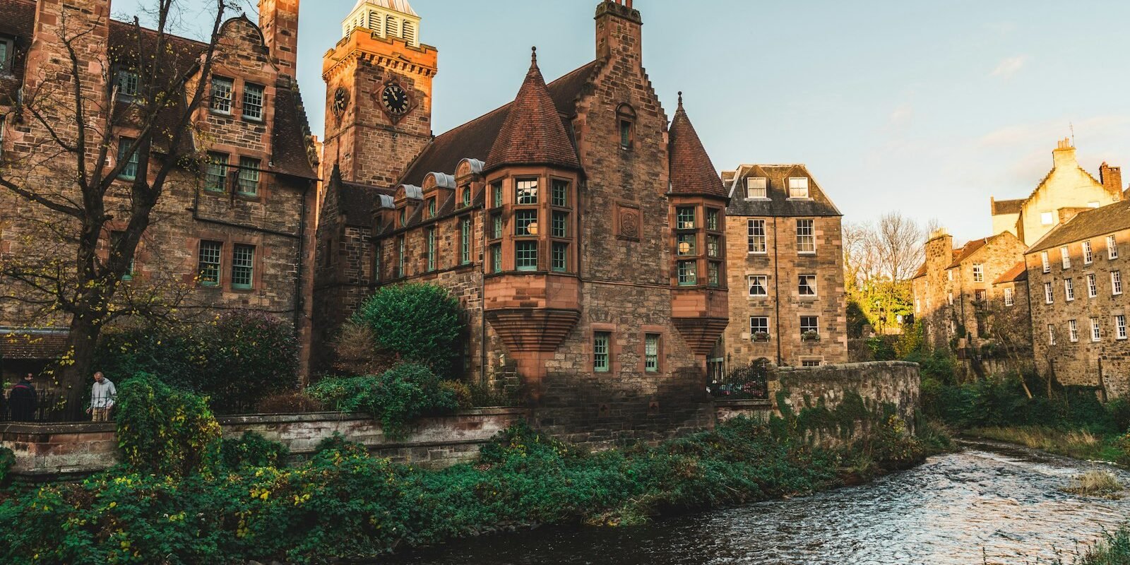 Historic buildings by the Water of Leith in Dean Village
