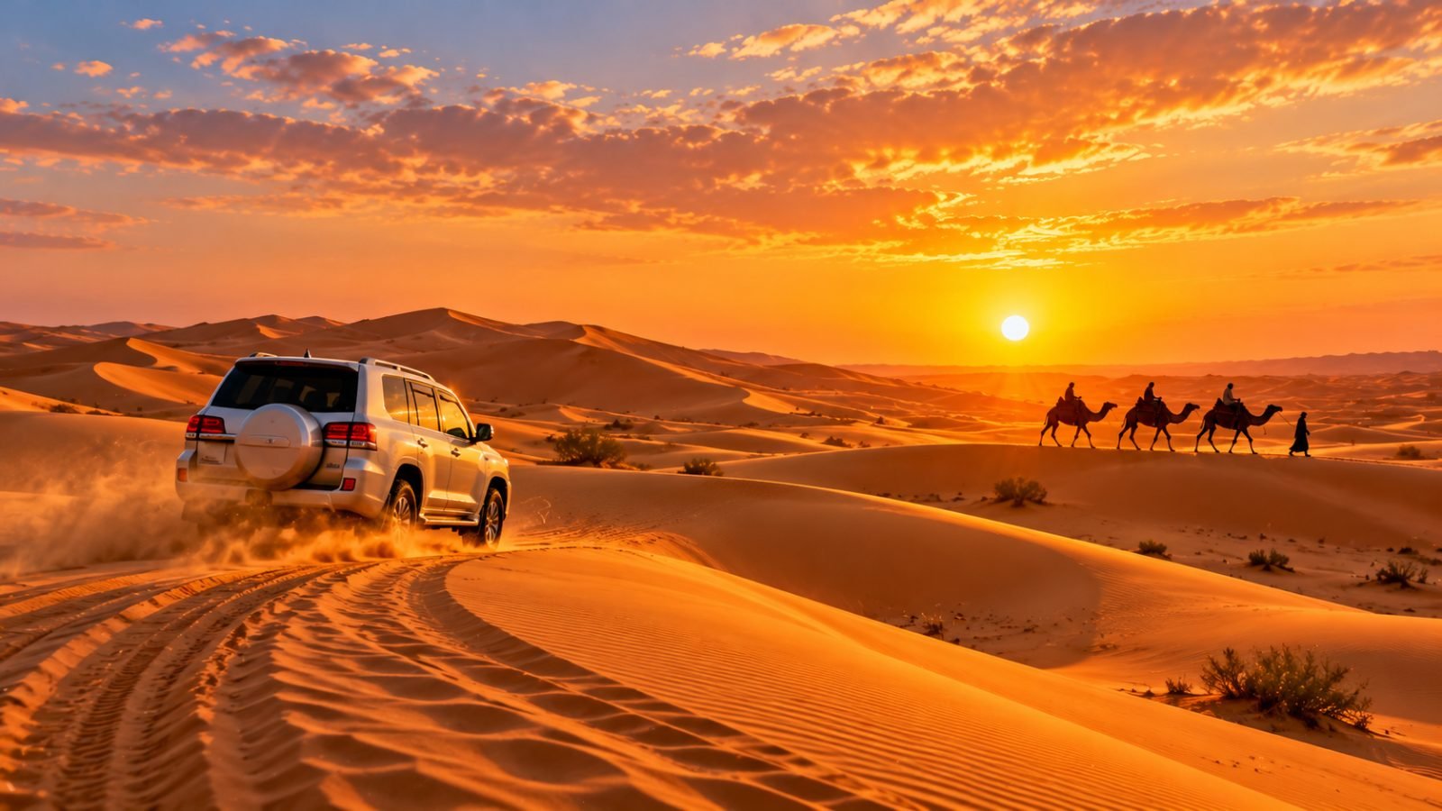 Desert dunes near Dubai at sunset