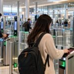Travellers using automated passport e-gates at a European airport