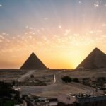 The Pyramids of Giza at sunset