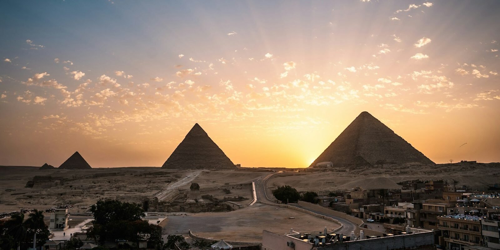 The Pyramids of Giza at sunset