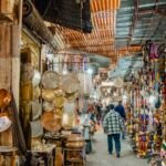 A covered souk alley in the Marrakech medina