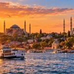 Istanbul skyline with Hagia Sophia and the Blue Mosque from the Bosphorus