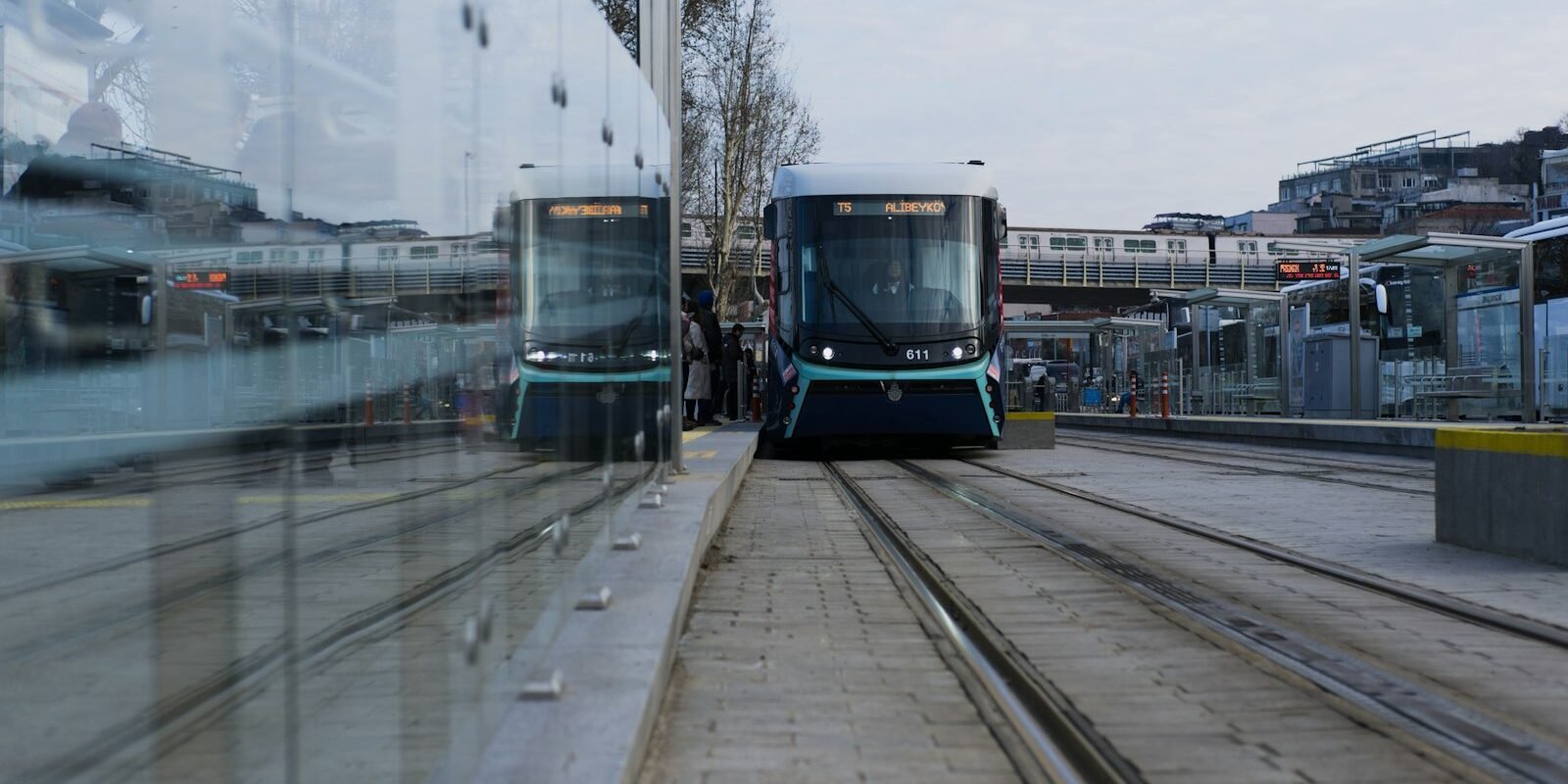 Modern tram on the T1 line in Istanbul