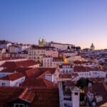 Alfama rooftops in Lisbon at sunset