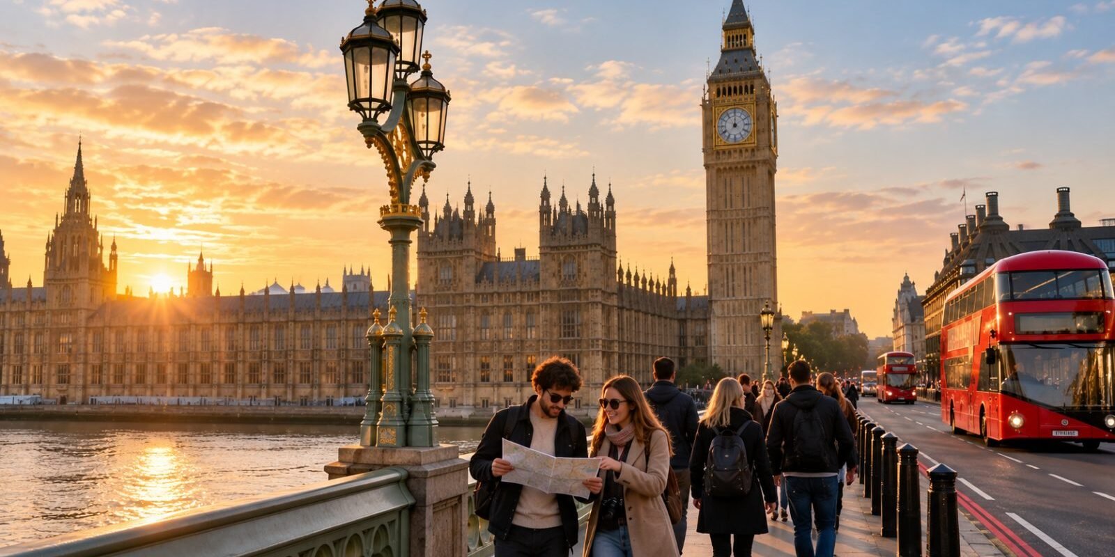 Big Ben and the Houses of Parliament from Westminster Bridge at sunrise