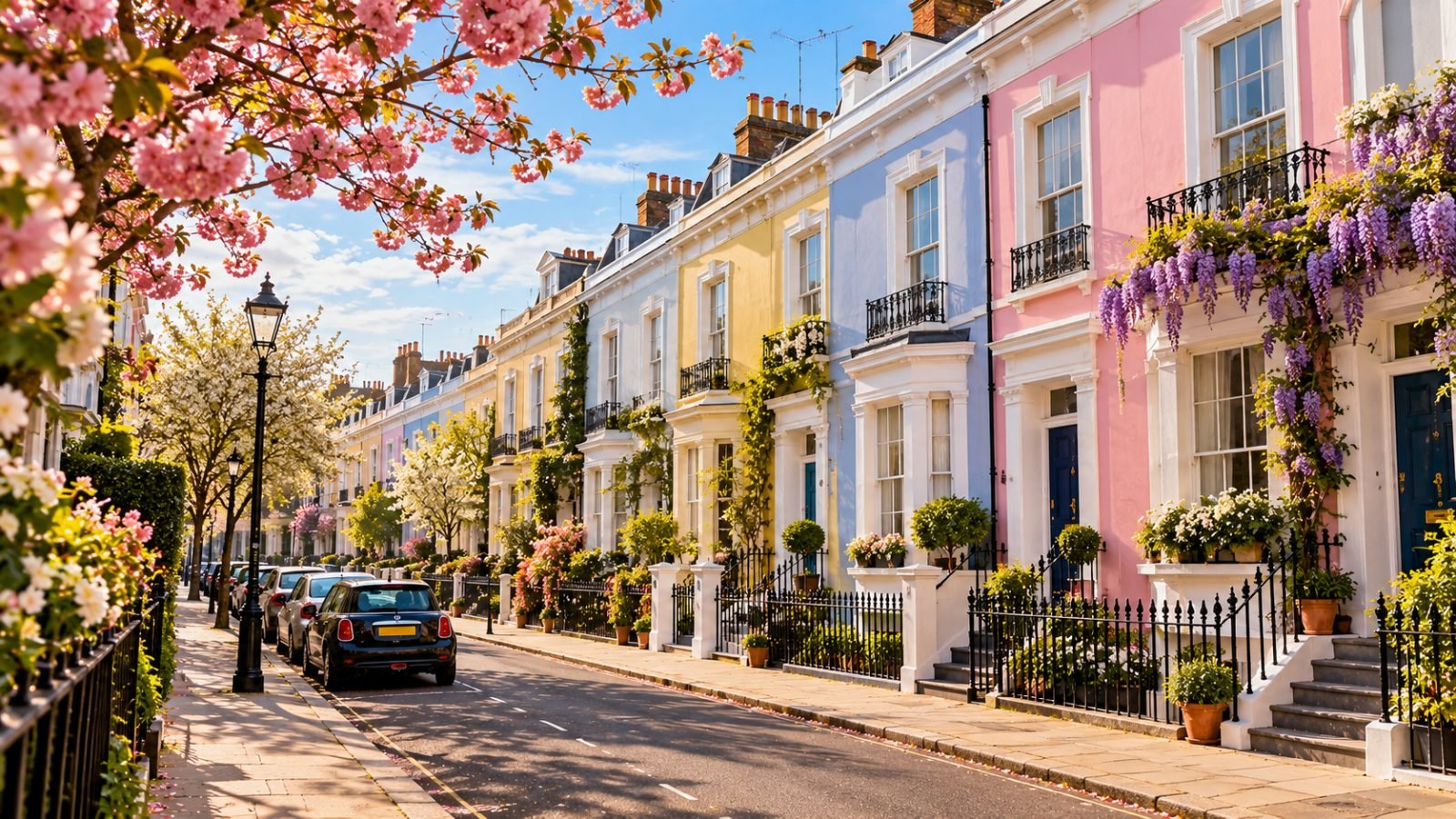 Colourful terraced houses in Notting Hill, London