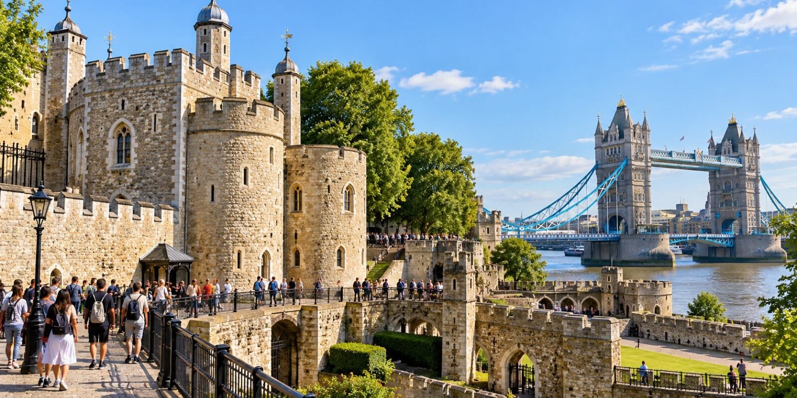 Tower of London and Tower Bridge on a sunny morning