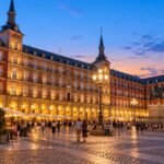 Plaza Mayor in Madrid in the evening with cafe terraces