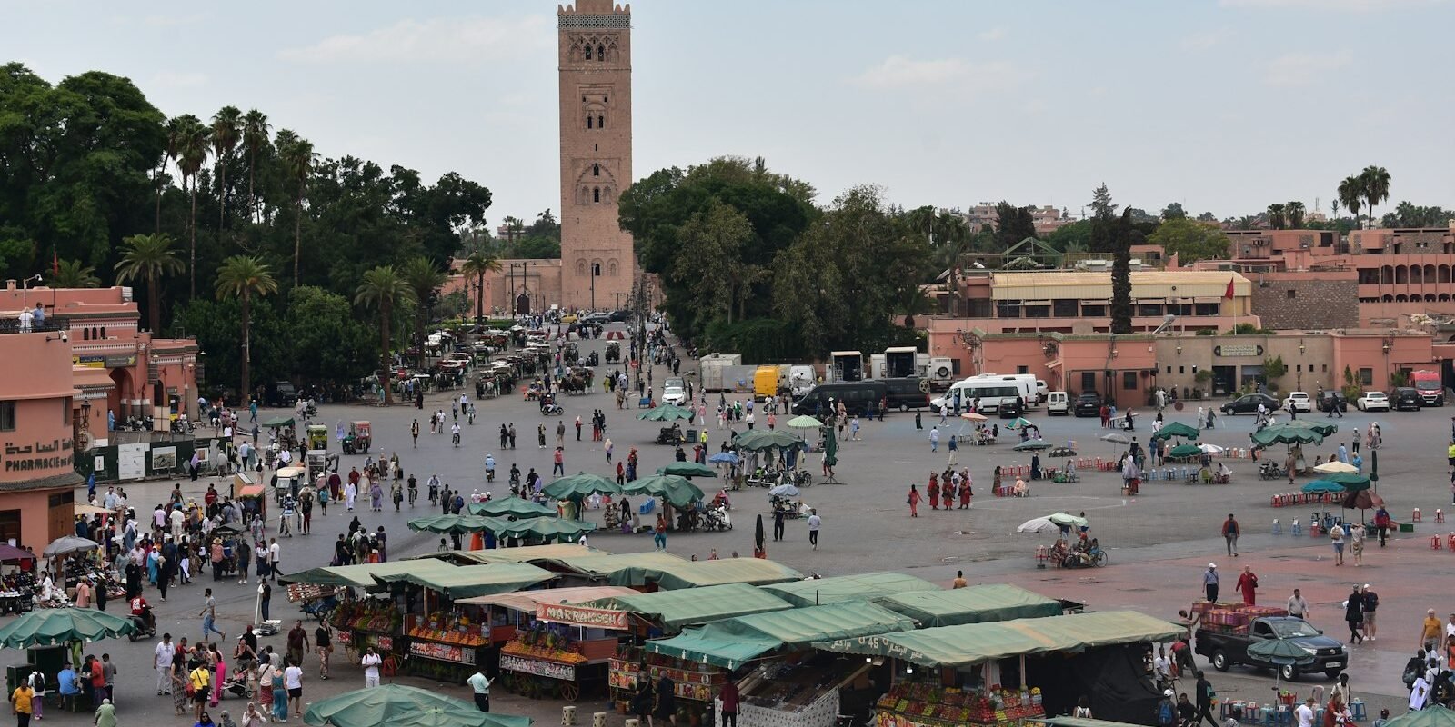 Jemaa el-Fnaa square and the Koutoubia minaret in Marrakech