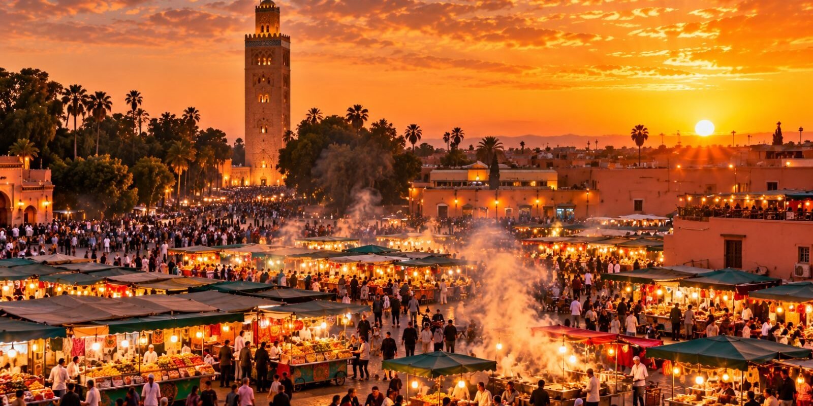 Jemaa el-Fna square in Marrakech at sunset