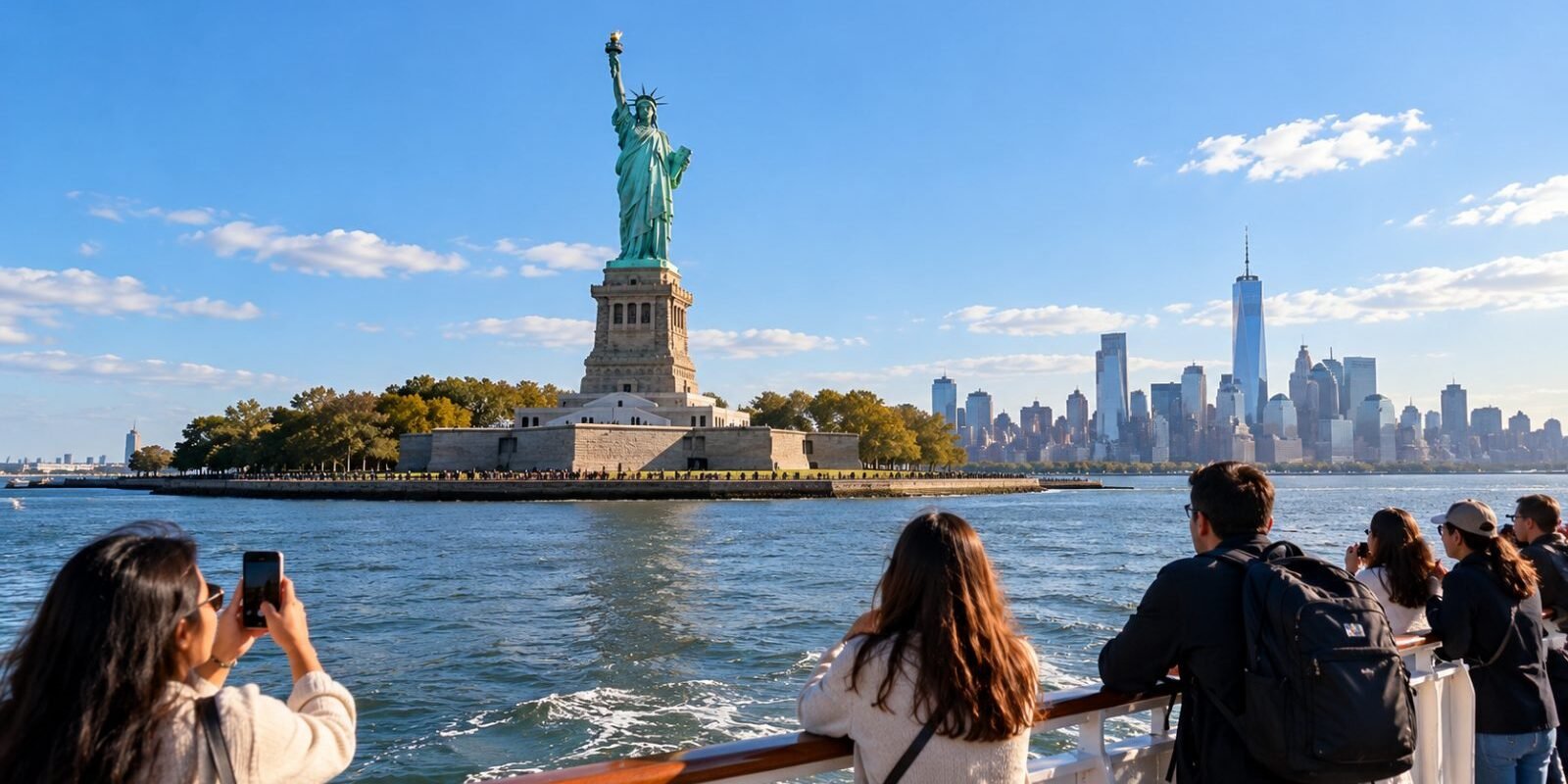 The Statue of Liberty seen from a ferry in New York Harbor