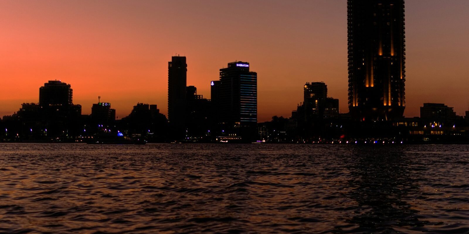 The Nile and Cairo skyline at sunset
