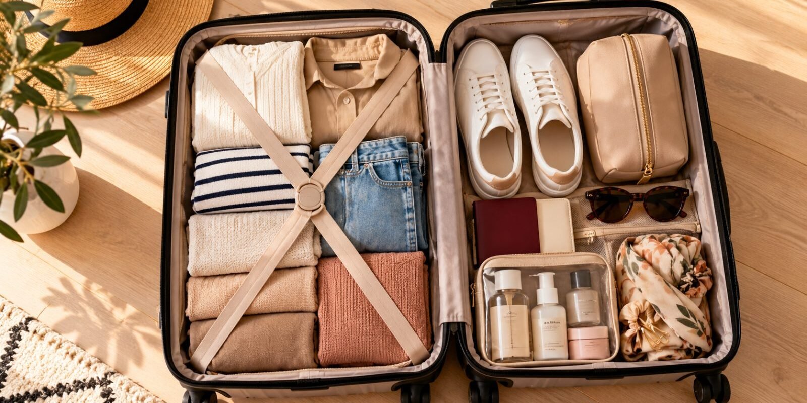 Neatly packed carry-on suitcase