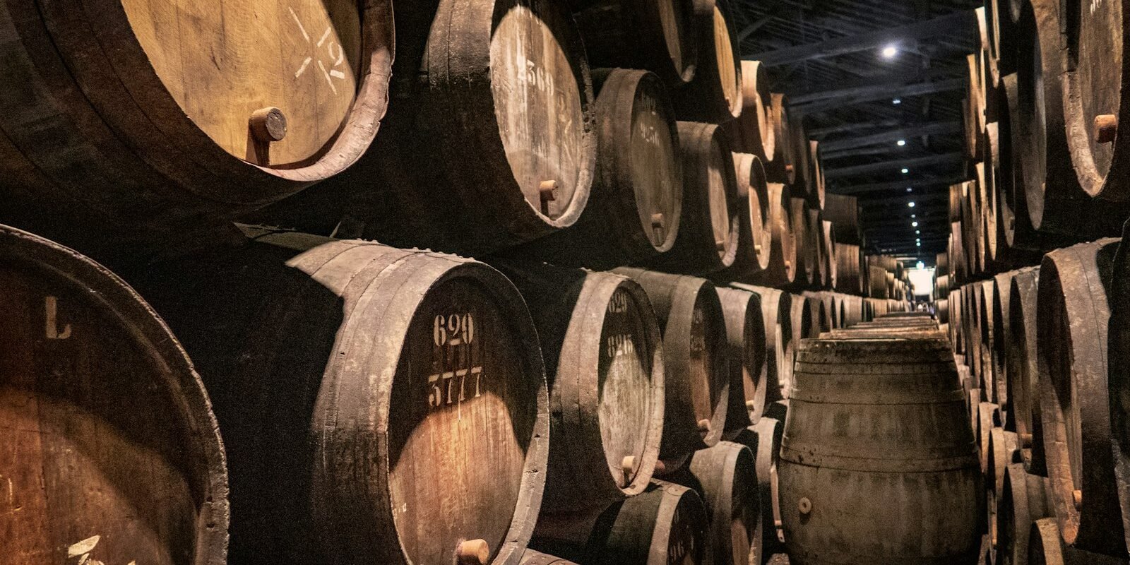 Port wine barrels in a cellar in Vila Nova de Gaia