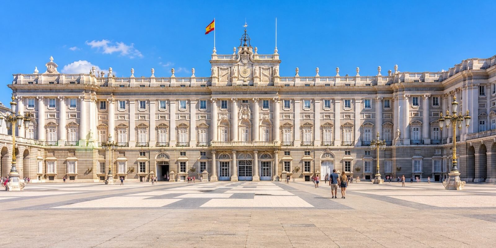The Royal Palace of Madrid seen from the Plaza de la Armeria