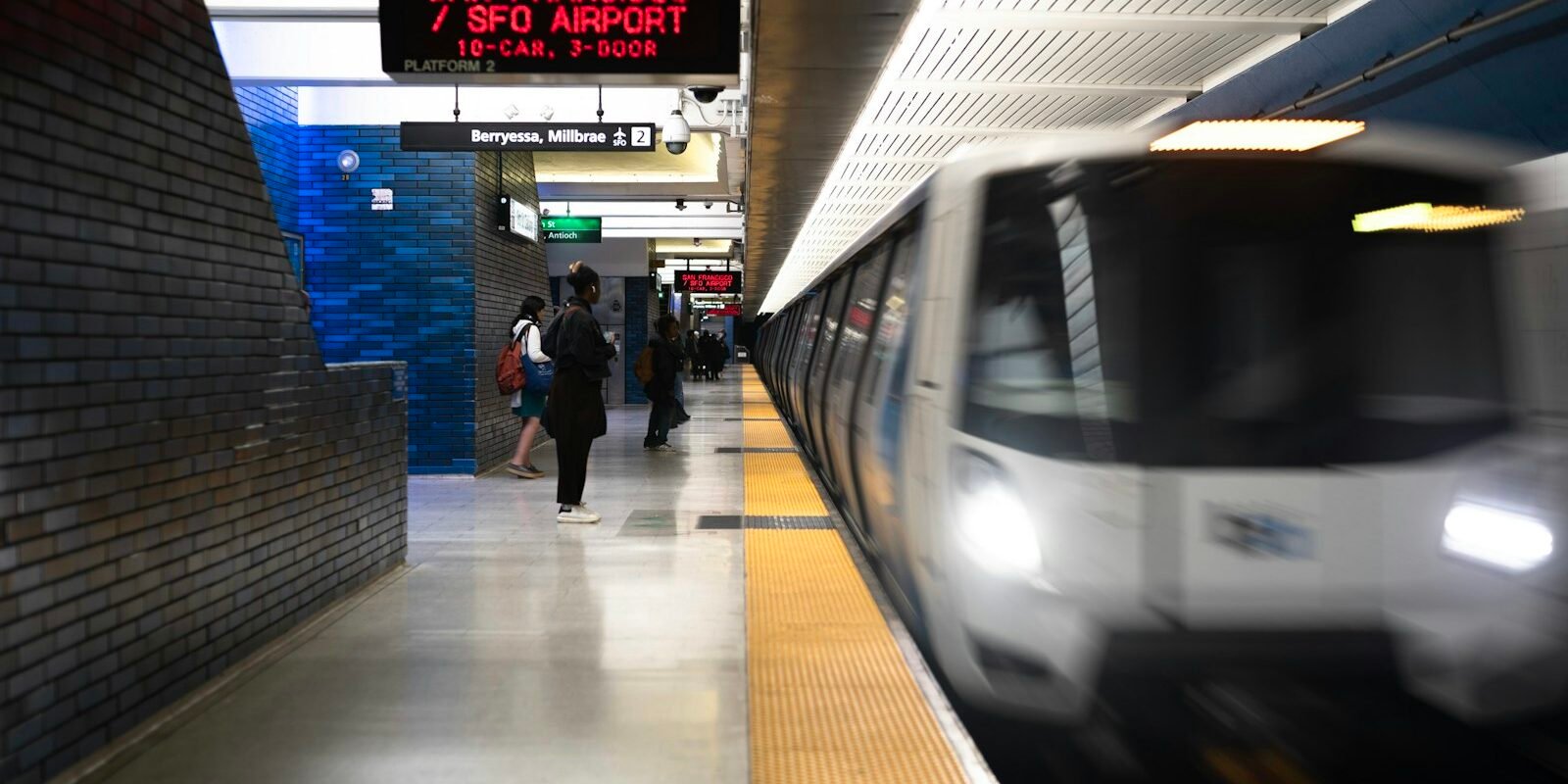 BART train at a station in the Bay Area