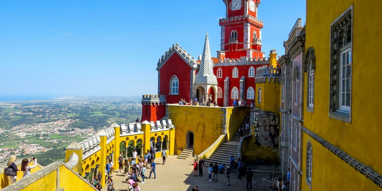 The colourful walls and towers of Pena Palace in Sintra