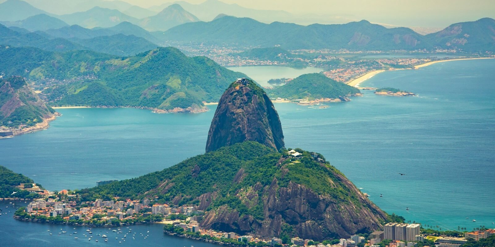 Sugarloaf Mountain rising above Botafogo Bay in Rio de Janeiro