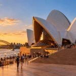 The sails of the Sydney Opera House at golden hour