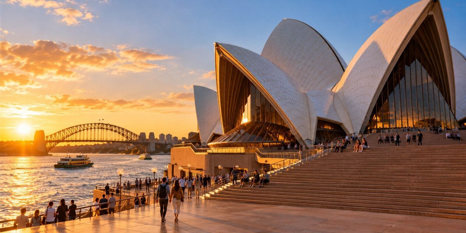 The sails of the Sydney Opera House at golden hour