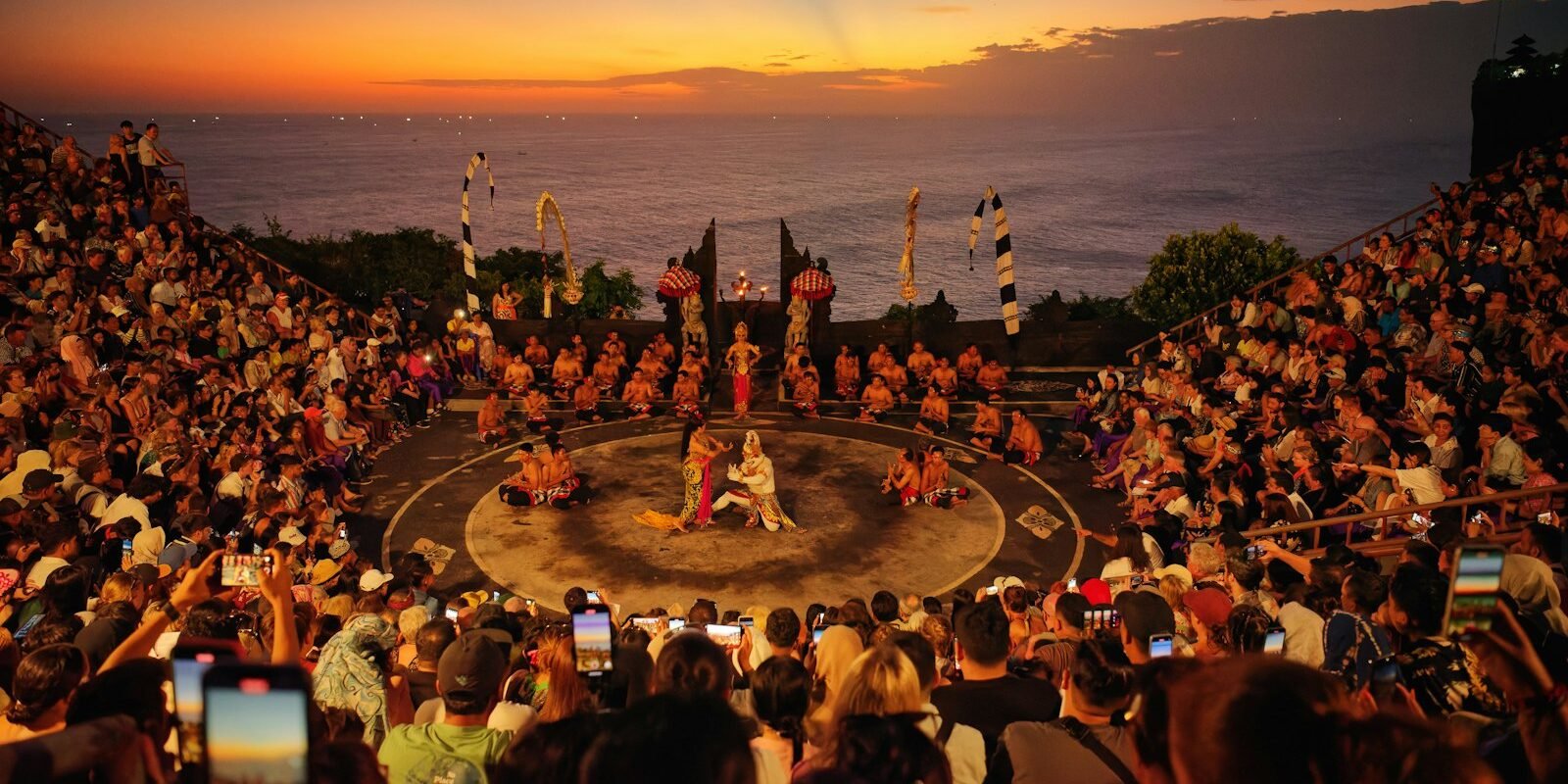 The Kecak fire dance at Uluwatu Temple at sunset