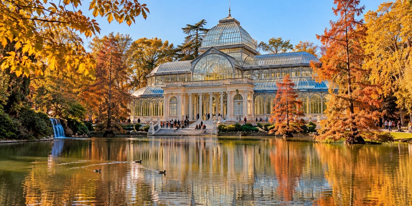The Crystal Palace in Retiro Park, Madrid, in autumn