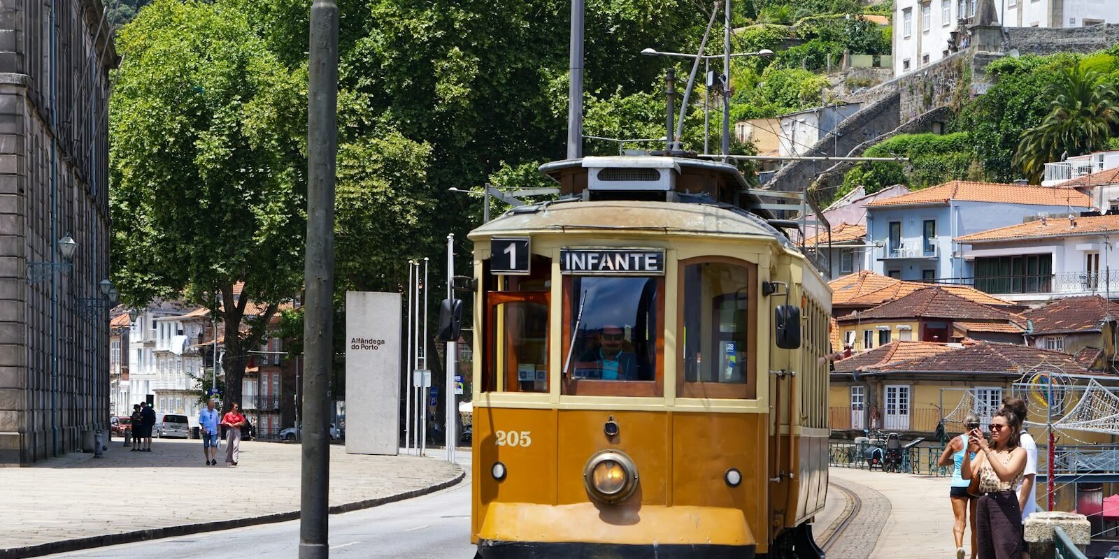 Yellow vintage tram in Porto