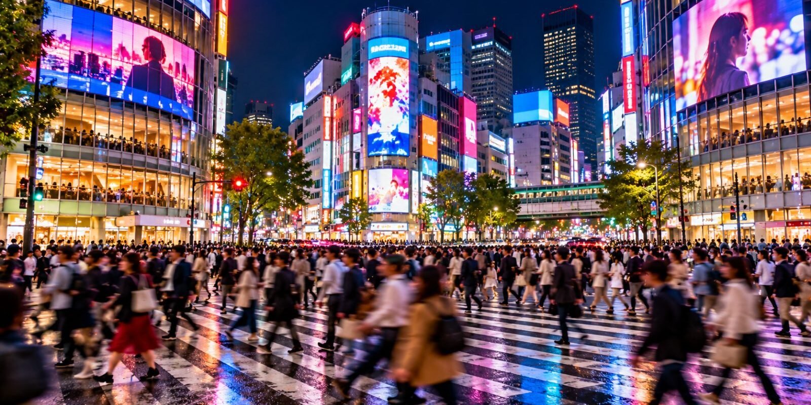 Shibuya crossing in Tokyo at night