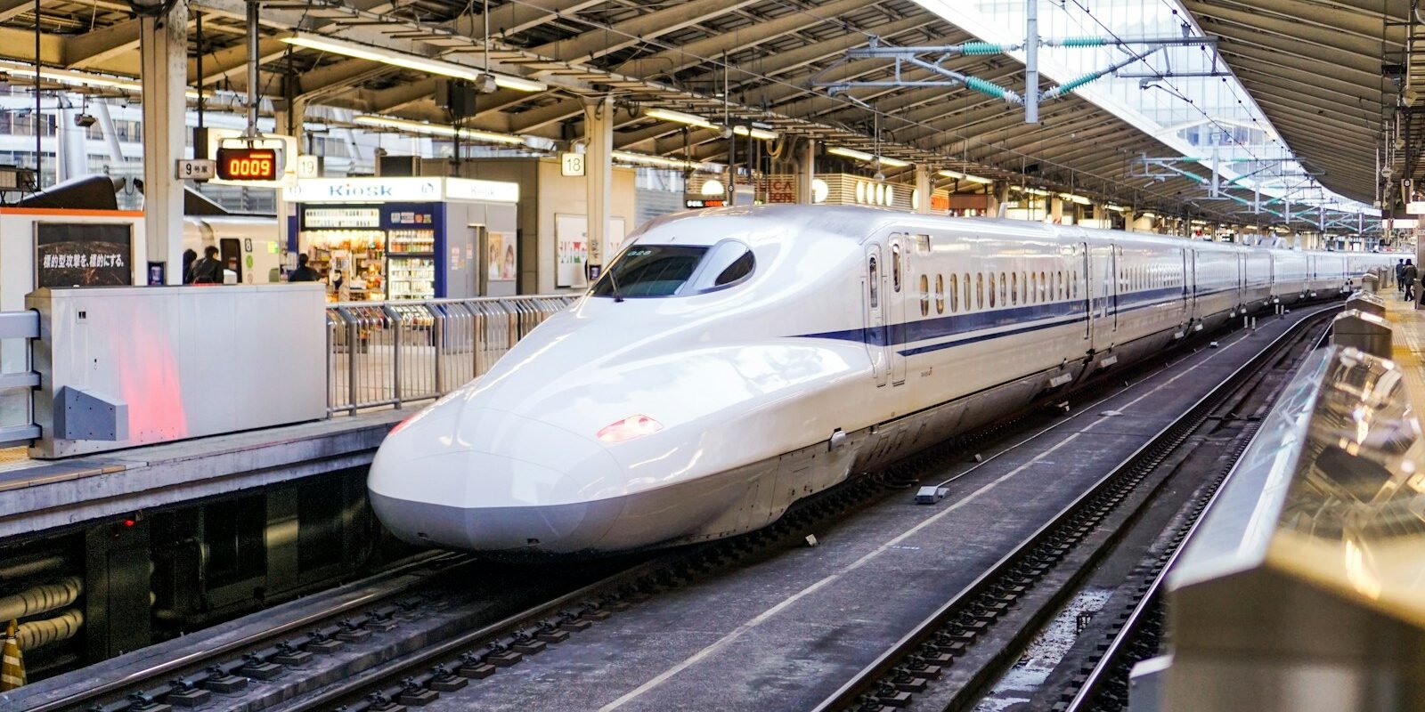 A Tokaido shinkansen bullet train at a station platform
