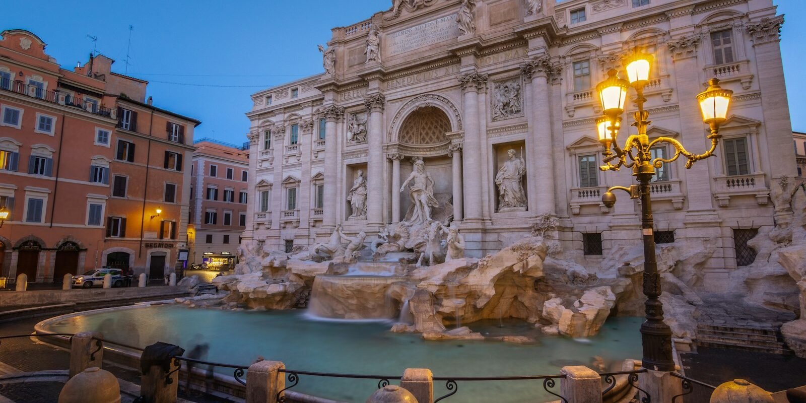 The Trevi Fountain in Rome at dusk