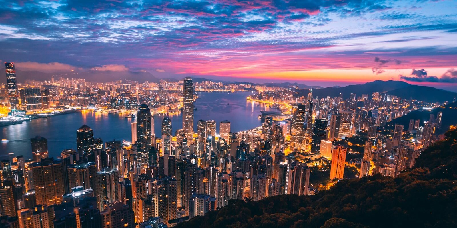 View from Victoria Peak over Hong Kong at dusk