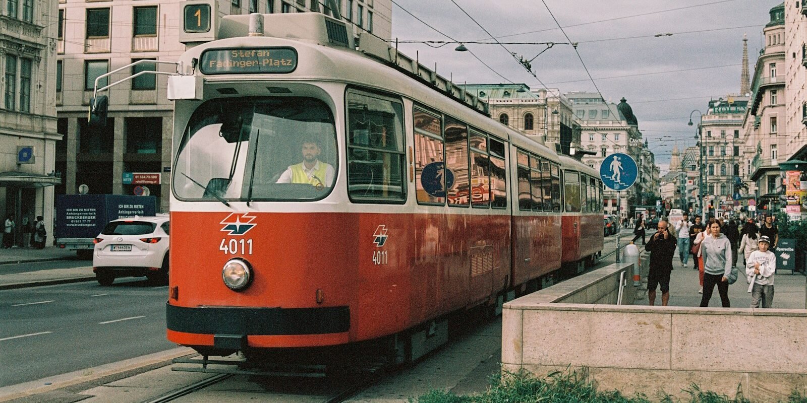 Red tram in Vienna
