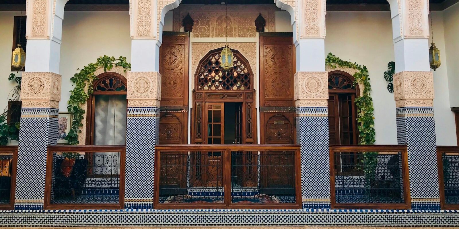 Arched courtyard in a traditional Fes house