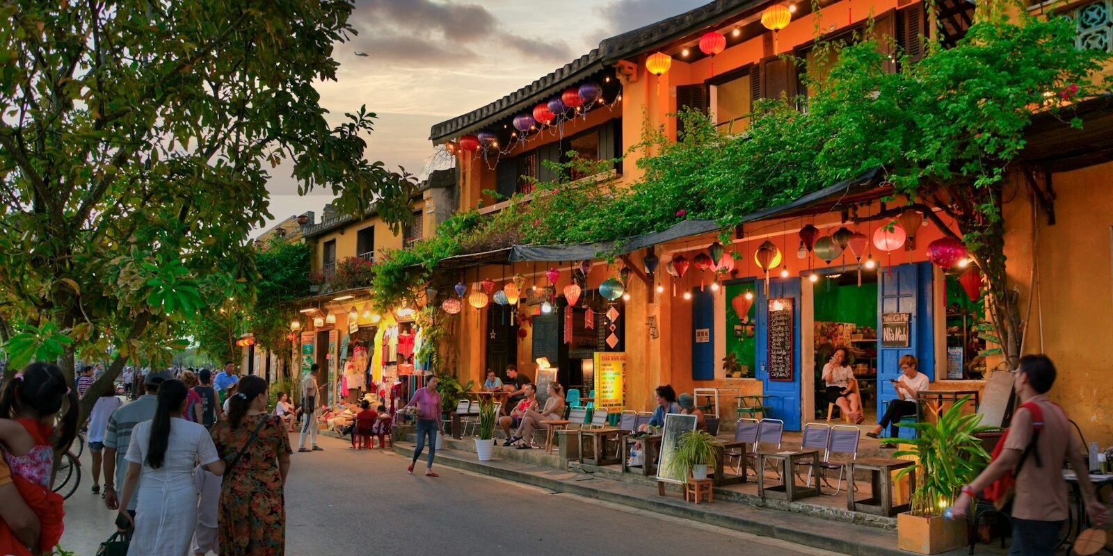 Street with yellow buildings in Hoi An