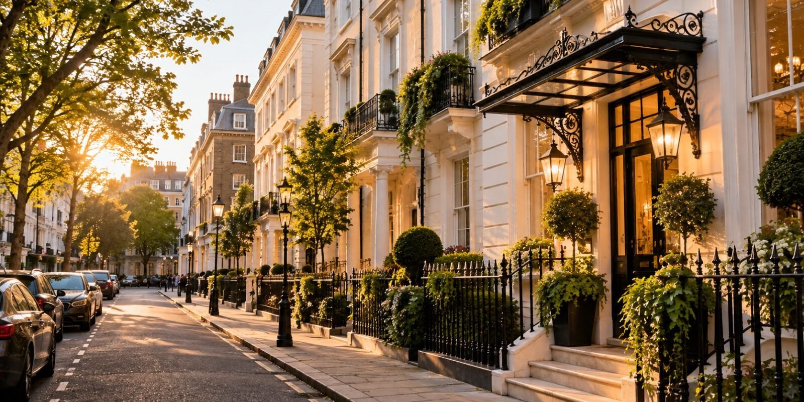Georgian townhouses and a boutique hotel on a central London street